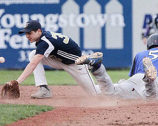 William D. Lewis The Vindicator Jackson Milton Noah Lester(5) steals 2nd as Lowellville's Matt Huisdak(35) misses the throw  delivers during 5-11-17game.