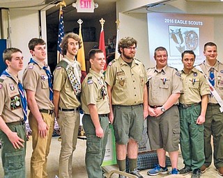 Neighbors | Submitted.Of the 30 Eagle Scout Awards earned in 2016 in the Whispering Pines District, eight Eagle Scouts were able to attend the 2017 Whispering Pines Recognition dinner. Those Scouts were, from left, Robert Kurta - Poland Troop 2; Patrick Brennan - Poland Troop 2; Joshua Westhead - North Jackson Troop 105; Jacob Hockensmith - Poland Troop 44; Austin Cook - Youngstown Troop 55;Jared Johns - Youngstown Troop 55; Kyle Levine - Youngstown Troop 55 and Matthew Luknis - Austintown Troop 184.