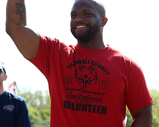 MICHAEL G TAYLOR | THE VINDICATOR- 05-13-17 Speacial Olympics 8th Annual Trumbull County Invitational at Arrowhead Stadium, Girard High School in Girard, OH.  .Opening cermony, Maurice Clarett special guest volunteer