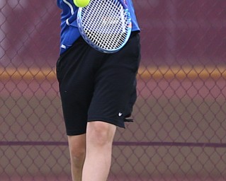 MICHAEL G TAYLOR | THE VINDICATOR- 05-13-17 Tennis - D2 Tennis Sectional at Boardman High School in Boardman, OH.During their doubles match, Lakeview's John Silbaugh returns a serve. Lakeview beat JFK to secure 3rd place.