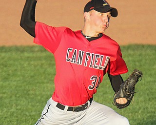 William D. Lewis The Vindicator Canfield Pitcher Jack Rafoth(31) delivers during 5-15-17 win over Poland at Cene.