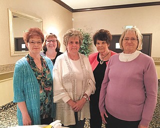 SPECIAL TO THE VINDICATOR
Warren Auxiliary VFW Post 1090 recently hosted the April meeting of Warren City Federation of Women’s Clubs at Ciminero’s Banquet Center, Niles. For the federation’s monthly outreach project, they collected white T-shirts and socks for veterans. Elizabeth Clark discussed the history of the Upton Association. Terri Crabbs, chairman of the nomination committee, hosted the election of officers. Auxiliary members, from left, are Ramona Valley, president; Crabbs; Debbie Davis; Dorie Harris; and Vi Marlowe.
