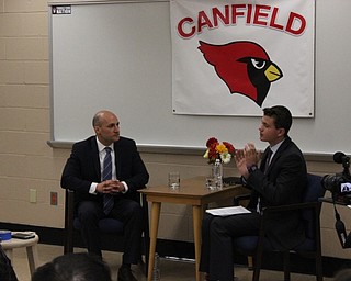 Neighbors | Abby Slanker.Canfield High School student Vincent Patierno moderated at live town hall event with State Senator Joe Schiavoni and democratic candidate for Ohio governor, which was organized by student-run newspaper, "The Cardinal," on April 7.