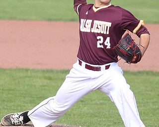 Walsh Jesuit pitcher Yassir Kahook(24) during the 1st inning as the Boardman takes on Walsh Jesuit in the Division I District final, Friday, May 19, 2017 at Bob Cene Park in Struthers...(Nikos Frazier | The Vindicator)..