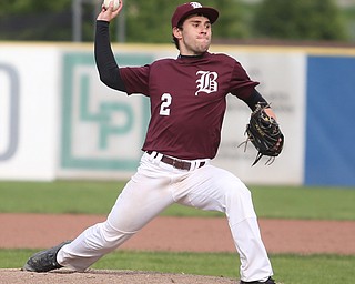 Boardman pitcher Nick Augustine(2) pitches during the 5th inning as the Boardman takes on Walsh Jesuit in the Division I District final, Friday, May 19, 2017 at Bob Cene Park in Struthers...(Nikos Frazier | The Vindicator)..