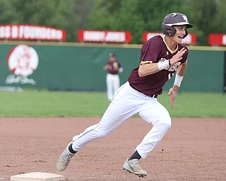 Walsh Jesuit runner Alex Weitman(15) rounds third during the 5th inning as the Boardman takes on Walsh Jesuit in the Division I District final, Friday, May 19, 2017 at Bob Cene Park in Struthers...(Nikos Frazier | The Vindicator)..