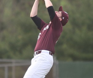 Boardman infielder Jarod Wilson (15) opens up for the out during the 6th inning as the Boardman takes on Walsh Jesuit in the Division I District final, Friday, May 19, 2017 at Bob Cene Park in Struthers...(Nikos Frazier | The Vindicator)..