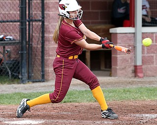 MICHAEL G TAYLOR | THE VINDICATOR- 05-19-17 SOFTBALL D3 Cardinal Mooney Cardinals vs Columbiana Clippers at South Range High School in South Range, OH.  9th inning, Mooney's #4 Katie Perry knocks in Mooney's 3rd run.