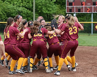 MICHAEL G TAYLOR | THE VINDICATOR- 05-19-17 SOFTBALL D3 Cardinal Mooney Cardinals vs Columbiana Clippers at South Range High School in South Range, OH.  Mooney Cardinals celebrate their 3-1 victory over Columbiana Clippers