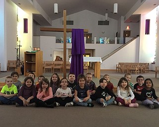 SPECIAL TO THE VINDICATOR
Students in Barbara Conti’s preschool enrichment class at Ursuline Preschool Kindergarten visited Ursuline Sister’s Chapel in the Motherhouse every Wednesday during Lent. They learned to pray the stations of the cross. In front, from left, are Lawson Franks, Giavanna Sammartino, Camryn Pavalko, Ella Morse, Lucia White, Ryder Davis, Eleanor Ignazio and Iyla Khan. In back are Raya Thomas, Masonn Erjavic, Kaeden Williams, Chelsea Flynn, Michael Mickley, Lily Stackhouse, Zoey Lyden, Clare Reichard and Mason Cohol.

