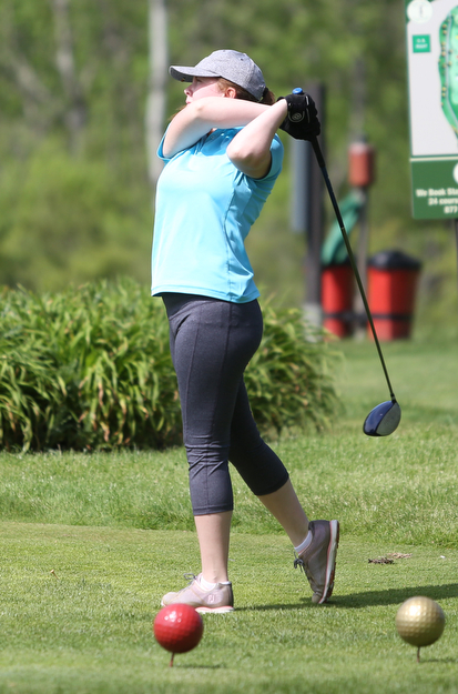 Emily Marcavish(U-17) tees off on hole 5 during the 2017 Vindicator Greatest Golfer Junior Qualifier, Saturday, May 20, 2017 at Pine Lakes Golf Course in Hubbard...(Nikos Frazier | The Vindicator)..