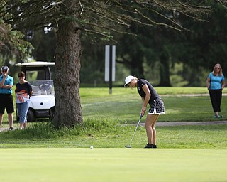 Britney Jonda(U-17) chips on the 7th hole during the 2017 Vindicator Greatest Golfer Junior Qualifier, Saturday, May 20, 2017 at Pine Lakes Golf Course in Hubbard...(Nikos Frazier | The Vindicator)..