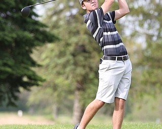 Seth Flower(U-17) drives on the 18th hole during the 2017 Vindicator Greatest Golfer Junior Qualifier, Saturday, May 20, 2017 at Pine Lakes Golf Course in Hubbard...(Nikos Frazier | The Vindicator)..