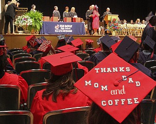 William D Lewis the vindicator Niles grad Alyssa Smith spelled out an unusual message on her cap during Niles commencement  5-24-17  at Packard Music Hall in Warren.