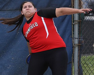 Canfield's Kaelin Kabetso(777) competes in the girls discus throw final during the Division 1 Region 1 Track & Field Championships, Friday, May 26, 2017 at Austintown High School in Austintown...(Nikos Frazier | The Vindicator)..