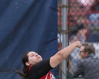 Canfield's Kaelin Kabetso(777) competes in the girls discus throw final during the Division 1 Region 1 Track & Field Championships, Friday, May 26, 2017 at Austintown High School in Austintown...(Nikos Frazier | The Vindicator)..