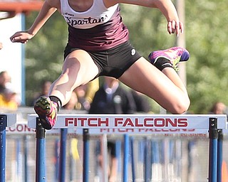 Boardman's Jessica Knickerbocker(728) competes in the girls 100 meter hurdles final during the Division 1 Region 1 Track & Field Championships, Friday, May 26, 2017 at Austintown High School in Austintown...(Nikos Frazier | The Vindicator)..