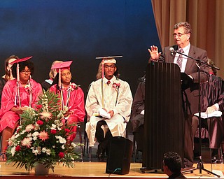        ROBERT K. YOSAY  | THE VINDICATOR..The last class of VPA/Stem Graduated at Chaney High School Friday afternoon ..Ò.Stephen Stohla  superintendent gives his last congratulations as he is retirning