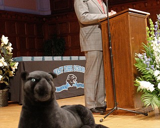        ROBERT K. YOSAY  | THE VINDICATOR..Pride emanated from the Stambaugh Auditorium Friday morning as 189 East High students celebrated their last hurrah of high school.- Jim Tressel main speaker.Ò...Jim Tressel