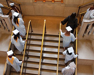        ROBERT K. YOSAY  | THE VINDICATOR..Pride emanated from the Stambaugh Auditorium Friday morning as 189 East High students celebrated their last hurrah of high school.- Jim Tressel main speaker.Ò.
