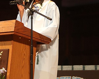        ROBERT K. YOSAY  | THE VINDICATOR..Pride emanated from the Stambaugh Auditorium Friday morning as 189 East High students celebrated their last hurrah of high school.- Jim Tressel main speaker.Ò.Valedictorian-Garricka Willis