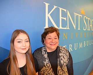 SPECIAL TO THE VINDICATOR
Kayleigh Crumb is the first student at Howland High School to be awarded the Elizabeth Z. Bartz Scholarship for Howland Tigers for graduates of Howland planning to attend Kent Sate University Trumbull as a freshman. Elizabeth Z. Bartz, president and CEO of State and Federal Communications, provided the endowment for current and future students. She hopes to provide Howland students with the opportunities made available to her. Any student interested in the scholarship should visit www.kent.edu/trumbull/campus-scholarships. Above, from left, are Crumb and Bartz.