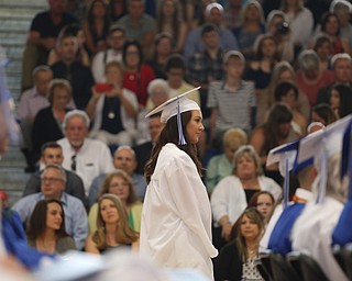 Sierra Ryzner waits in line before receiving her diploma during the Poland Seminary High School Graduation, Saturday, May 27, 2017 in Poland...(Nikos Frazier | The Vindicator)