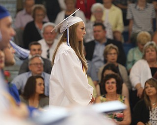 Audrey Schweers waits in line before receiving her diploma during the Poland Seminary High School Graduation, Saturday, May 27, 2017 in Poland...(Nikos Frazier | The Vindicator)