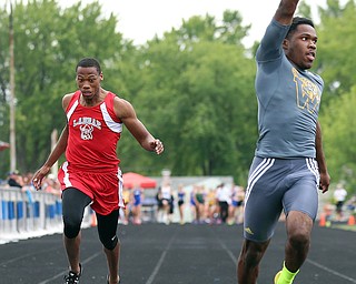 MICHAEL G TAYLOR | THE VINDICATOR- 05-27-16 - D2 Track & Field Regional at Austintown Fitch High School in Austintown, OH.In Boy's 200m, Labrae's Tariq Drake finish 4th and qualifies for state by .08 of a second.