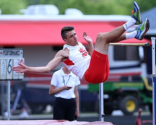 MICHAEL G TAYLOR | THE VINDICATOR- 05-27-16 - D2 Track & Field Regional at Austintown Fitch High School in Austintown, OH.Boy's high jump, Salem's Jon Gerace misses his attempt.