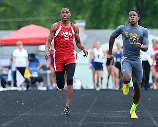 MICHAEL G TAYLOR | THE VINDICATOR- 05-27-16 - D2 Track & Field Regional at Austintown Fitch High School in Austintown, OH.In Boy's 200m, Labrae's Tariq Drake finish 4th and qualifies for state by .08 of a second.