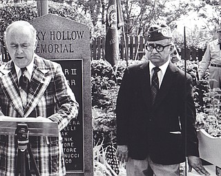 Smokey Hollow Veterans' service featured an address by Mahoning County Prosecutor Vincent Gilmartin(left). Tony Tucci(right) was general chairman.