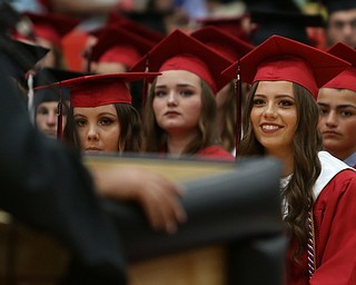 Karli Shives smiles during the Struthers High School Graduation, Sunday, May 28, 2017 in Struthers...(Nikos Frazier | The Vindicator)