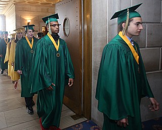 Students walk into the auditorium before the Ursuline High School Graduation at Stambaugh Auditorium, Sunday, May 28, 2017 in Youngstown...(Nikos Frazier | The Vindicator)