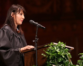 Vera Herbert, producer and writer for "This Is Us" and Ursuline Alumna, speaks during the Ursuline High School Graduation at Stambaugh Auditorium, Sunday, May 28, 2017 in Youngstown...(Nikos Frazier | The Vindicator)