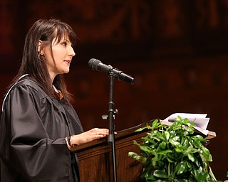 Vera Herbert, producer and writer for "This Is Us" and Ursuline Alumna, speaks during the Ursuline High School Graduation at Stambaugh Auditorium, Sunday, May 28, 2017 in Youngstown...(Nikos Frazier | The Vindicator)