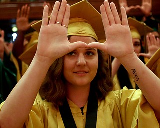 Carly Koewacich sings the alma mater during the Ursuline High School Graduation at Stambaugh Auditorium, Sunday, May 28, 2017 in Youngstown...(Nikos Frazier | The Vindicator)