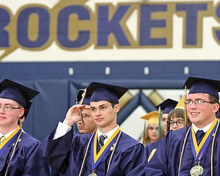 William D. Lewis The Vindicator Lowellville Valedictortians from left, Nathan Williams, Matthew Hynes and Joshua Bryan during 5-28-17 commencement at Lowellville HS.