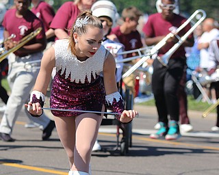Christina LaRocca of the Boardman High School band performs a dance with the other majorettes during the Memorial Day Parade in Boardman on Monday morning.  Dustin Livesayt  |  The Vindicator  5/29/17  Boardman.
