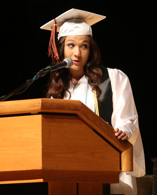 Leah Pollifrone, class president, speaks during the Howland High School Graduation at Packard Music Hall, Wednesday, May 31, 2017 in Warren...(Nikos Frazier | The Vindicator)