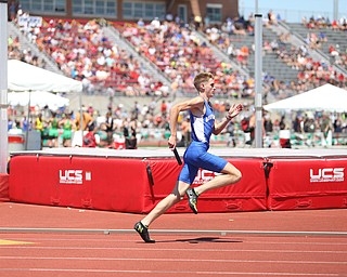 A Maplewood runner competes in the DIII boys 4 x 400 meter relay semifinal during the 2017 OHSAA Boys and Girls State Track and Field Tournaments, Friday, June 2, 2017 at the Jesse Owens Memorial Stadium in Columbus...(Nikos Frazier | The Vindicator)