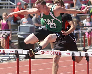 Rob Lozier(820) of West Branch competes in the DII boys 300 hurdles semifinal during the 2017 OHSAA Boys and Girls State Track and Field Tournaments, Friday, June 2, 2017 at the Jesse Owens Memorial Stadium in Columbus...(Nikos Frazier | The Vindicator)