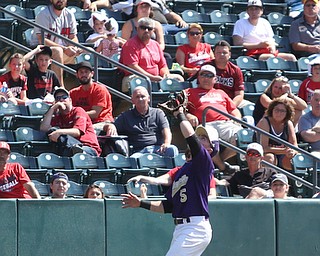 Champion Golden Flashes third baseman Kyle Forrest (5) looks to the sky for the ball in the fifth inning as Champion takes on Berlin Hiland in the DIII baseball championship, Saturday, June 3, 2017 at Huntington Park in Columbus. Champion won 1-0...(Nikos Frazier | The Vindicator)