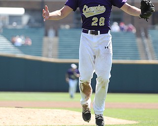 Champion Golden Flashes pitcher Andrew Russel (28) celebrates his third out in the sixth inning as Champion takes on Berlin Hiland in the DIII baseball championship, Saturday, June 3, 2017 at Huntington Park in Columbus. Champion won 1-0...(Nikos Frazier | The Vindicator)
