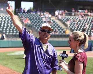 Champion coach Rick Yauger celebrates his victory after defeating Berlin Hiland, 1-0 in the DIII baseball championship, Saturday, June 3, 2017 at Huntington Park in Columbus. Champion won 1-0...(Nikos Frazier | The Vindicator)