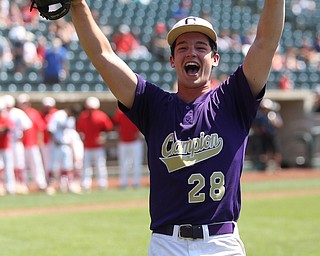 Champion Golden Flashes pitcher Andrew Russel (28) celebrates his victory after defeating Berlin Hiland, 1-0 in the DIII baseball championship, Saturday, June 3, 2017 at Huntington Park in Columbus. Champion won 1-0...(Nikos Frazier | The Vindicator)