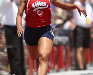 Kyndia Matlock(306) of Niles competes in the DII girls 100 meter dash final during the 2017 OHSAA Boys and Girls State Track and Field Tournaments, Saturday, June 3, 2017 at the Jesse Owens Memorial Stadium in Columbus...(Nikos Frazier | The Vindicator)