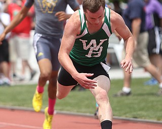 Rob Lozier(820) of West Branch competes in the DII boys 300 meter hurdles final during the 2017 OHSAA Boys and Girls State Track and Field Tournaments, Saturday, June 3, 2017 at the Jesse Owens Memorial Stadium in Columbus...(Nikos Frazier | The Vindicator)