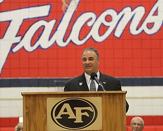             ROBERT  K. YOSAY | THE VINDICATOR..Austintown Fitch High School graduated over 300 students in the Fitch Gym Saturday morning as the graduation season is coming to a close..Superintendent Vince Colaluca congratulates the class of 2017