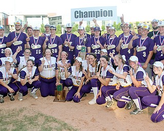 William D Lewis The Vindicator  Champion softball abd baseball teams with state championship trophies.